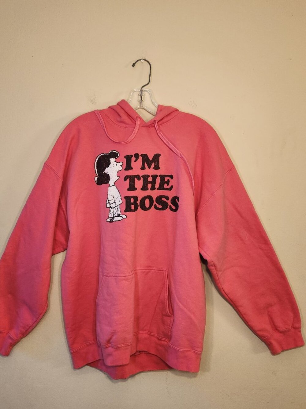 Gildan Peanuts Lucy Pink Hoodie size XL